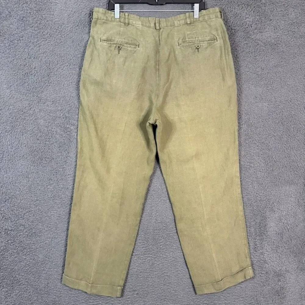 Vtg Brooks Brothers Pants Mens 38x30 (Fits 36x28) Green Linen Pleated Classic